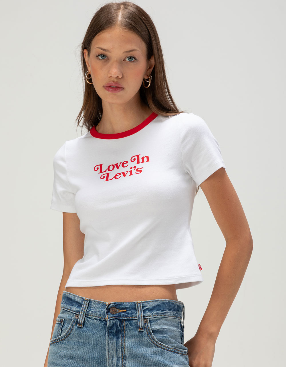 LEVI'S Love Womens Crop Ringer Tee - WHITE