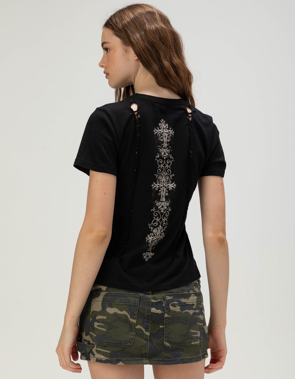 AFFLICTION Empower Womens Rhinestone Tee - BLACK