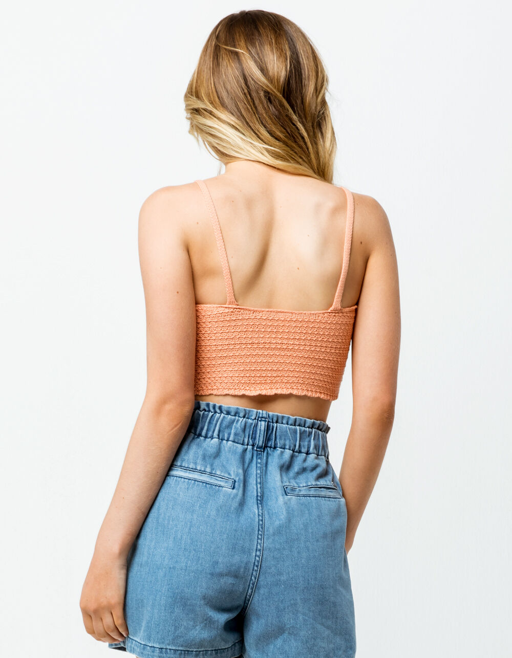 SKY AND SPARROW Crochet Peach Womens Crop Cami image number 2