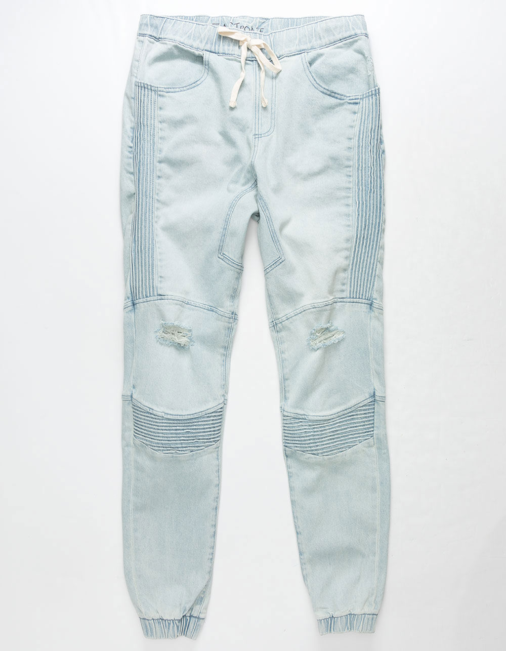 EAST POINTE Ripped Denim Mens Moto Jogger Pants image number 3