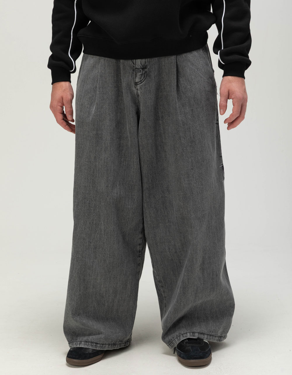 RUSTY Slub Mens Extra Baggy Elastic Waist Jeans - WASHED BLACK