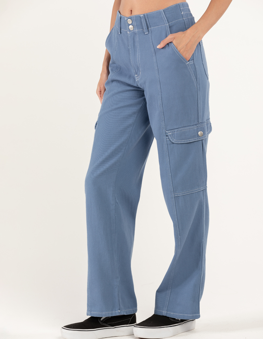 RSQ Womens Smock Waist Loose Cargo Pants MEDIUM BLUE Tillys