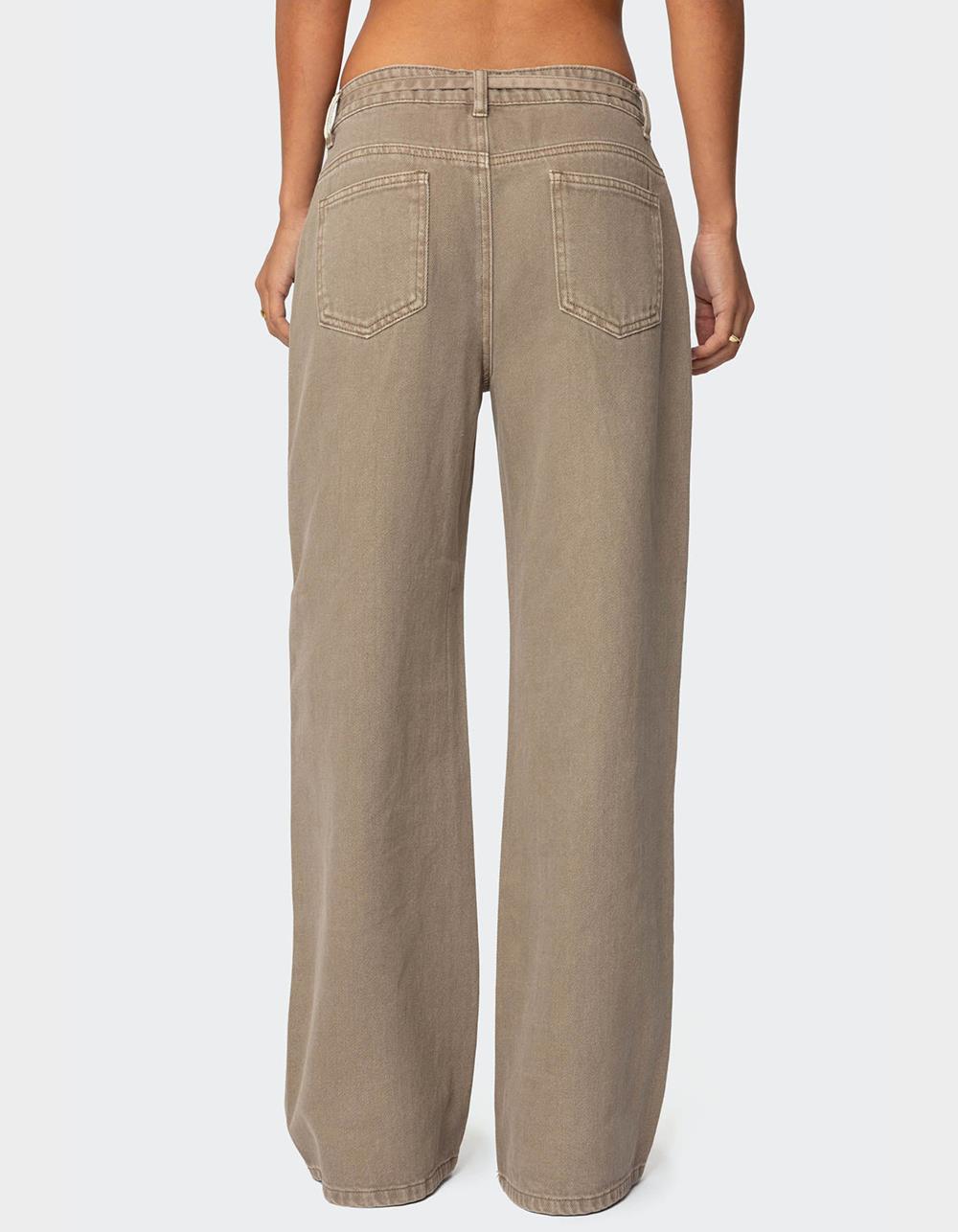 EDIKTED Hudson Oversized Tie Belt Jeans - DK GREEN