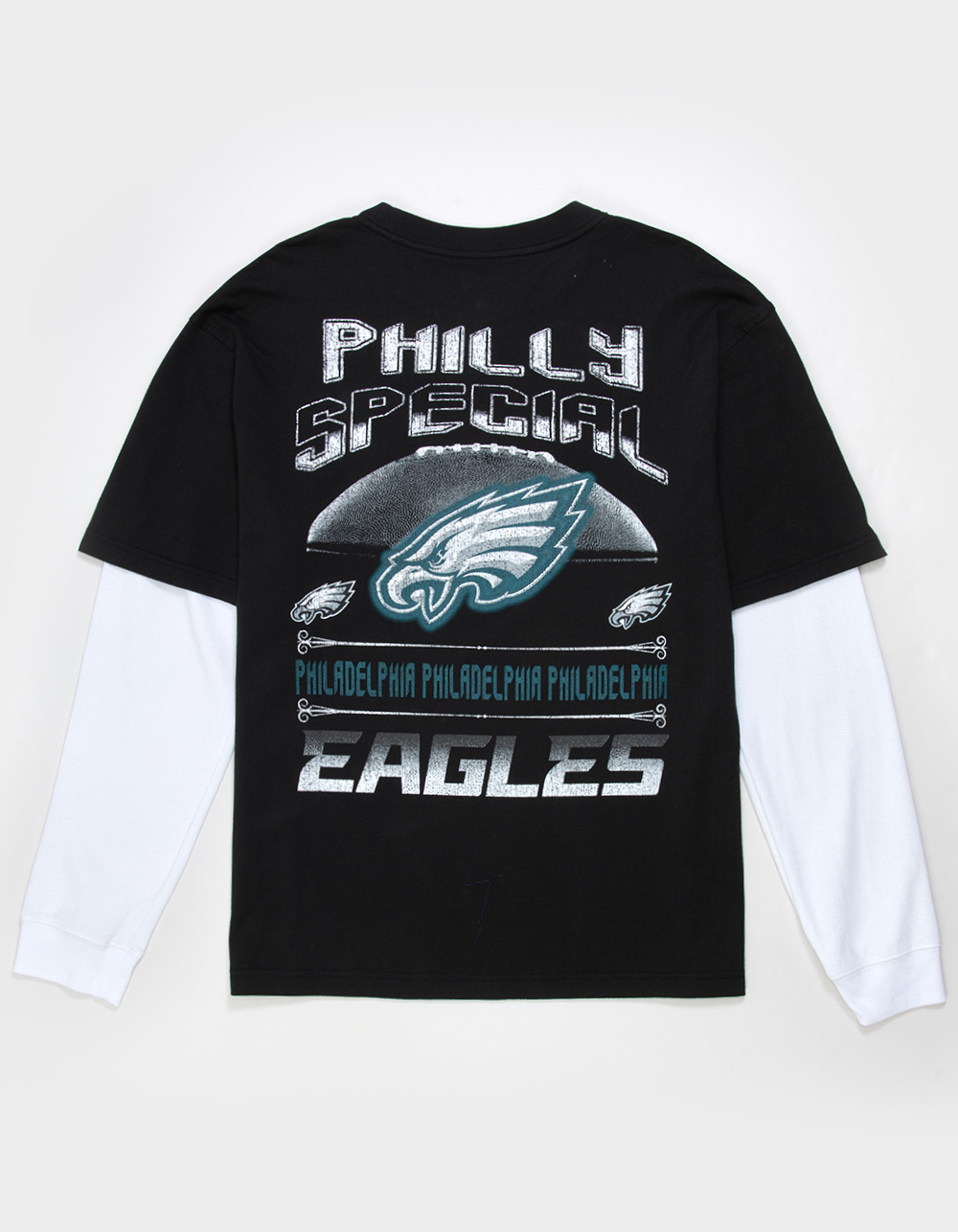 THE WILD COLLECTIVE Philadelphia Eagles Mens Long Sleeve Boxy 2fer Tee - WASHED BLACK