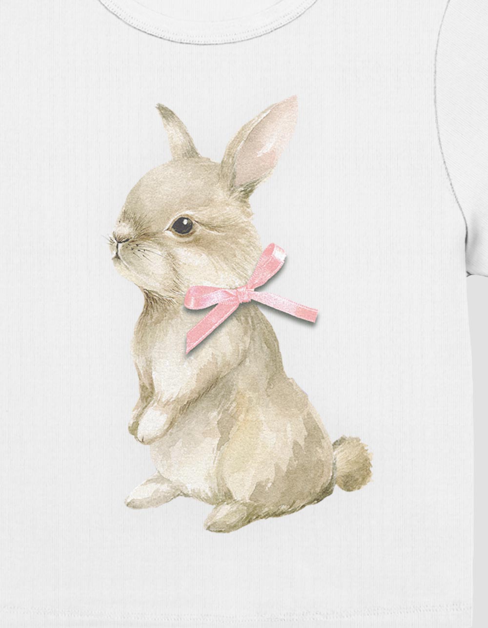 BUNNY Bow Womens Baby Tee - CREAM