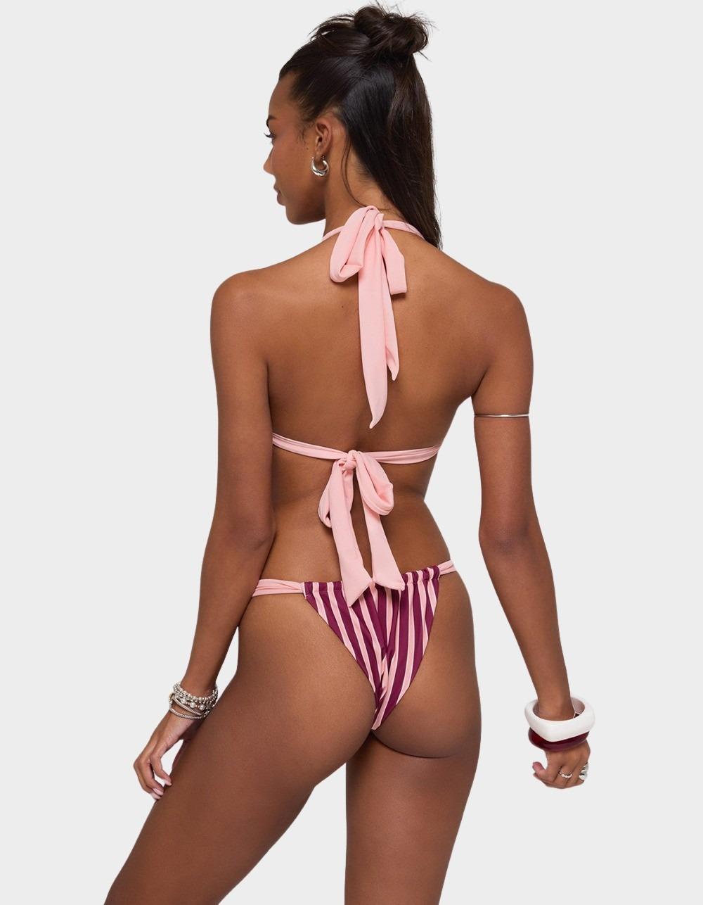 EDIKTED Esmer Knotted Striped Bikini Top - PINK