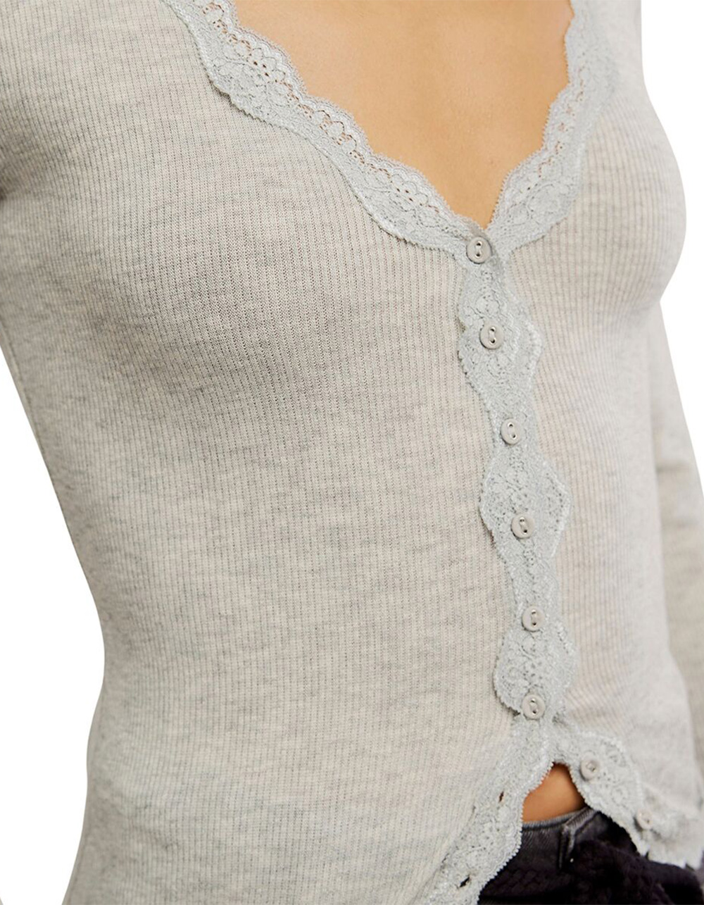 FREE PEOPLE Big Love Womens Rib Cardigan - HEATHER GRAY