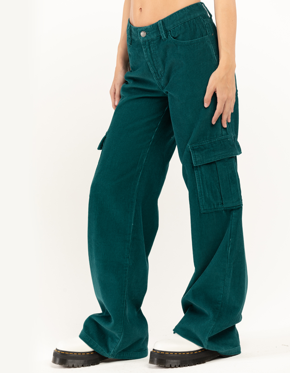 RSQ Womens Low Rise Cargo Corduroy Puddle Pants - DK GREEN | Tillys