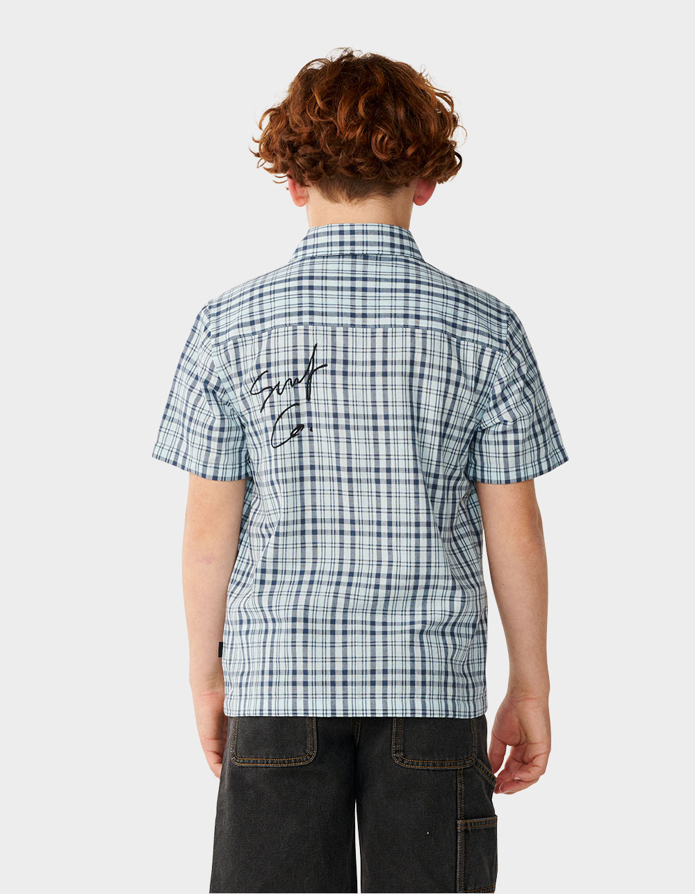 RIP CURL Surf Shack Plaid Boys Short Sleeve Shirt - BLUE COMBO