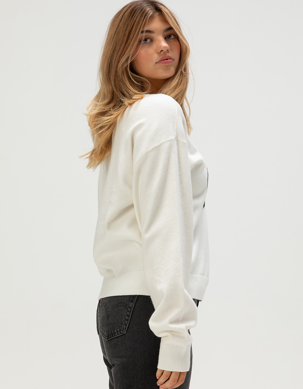RSQ Womens Cherry 8-Ball Sweater - CREAM