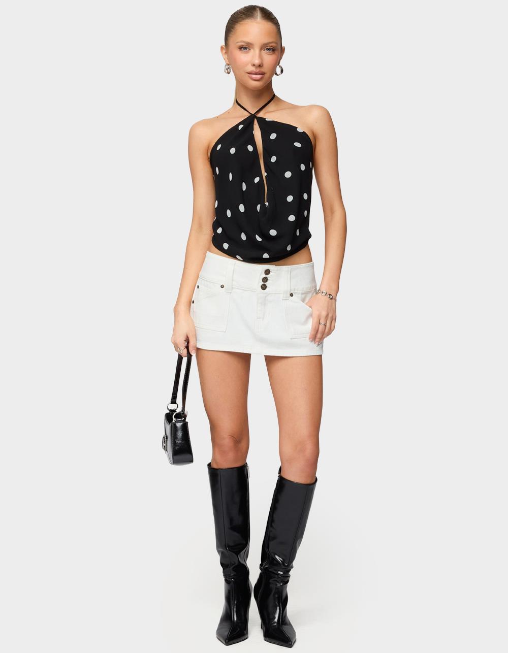 EDIKTED Chiffon Backless Cowl Neck Top - BLACK