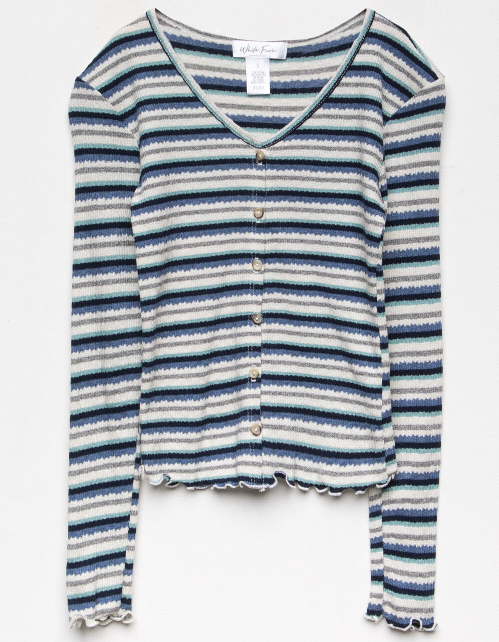 WHITE FAWN Stripe Pointelle Girls Blue Cardigan BLUE COMBO Tillys
