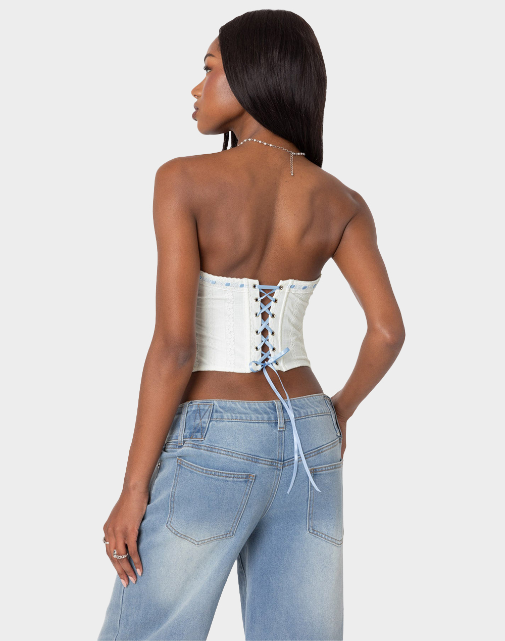 EDIKTED Mist Lacey Ribbon Corset - WHITE