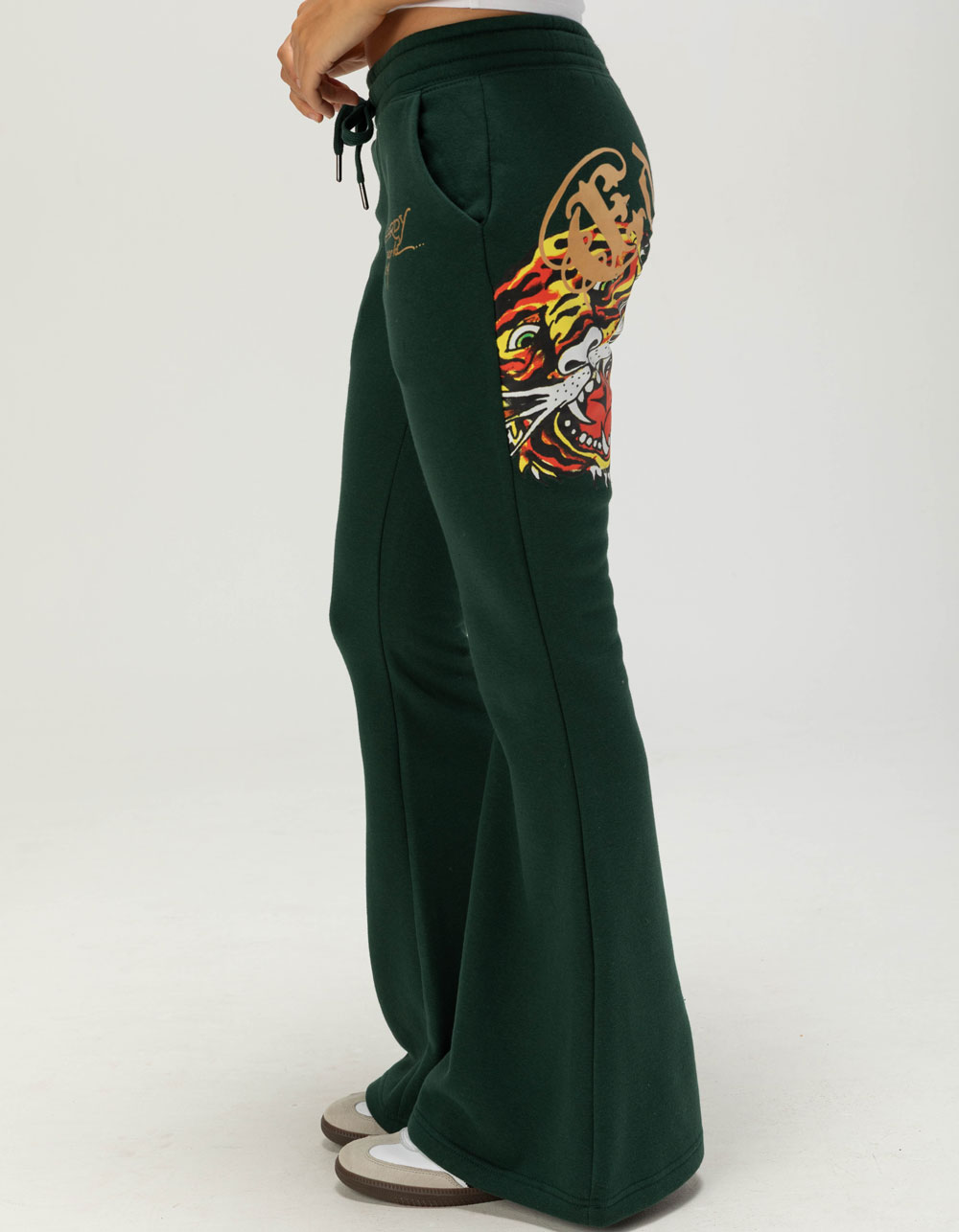 ED HARDY Snake Rose Womens Bootcut Sweatpants - EMERALD