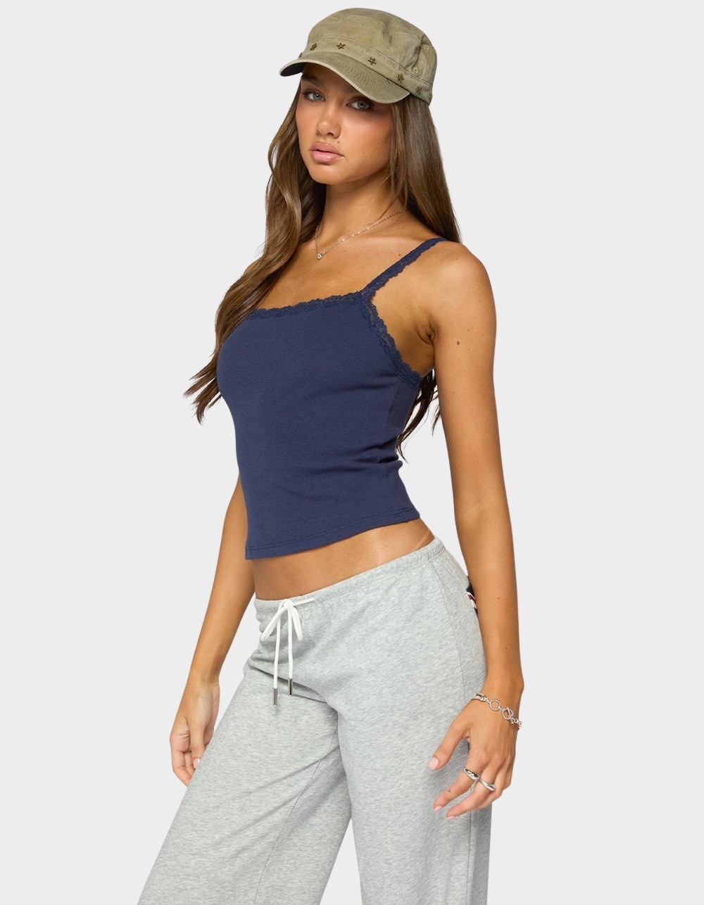 EDIKTED Luschia Lacey Tank Top - NAVY