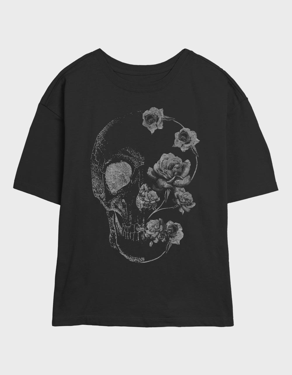 SKULL Split Floral Unisex Tee - BLACK