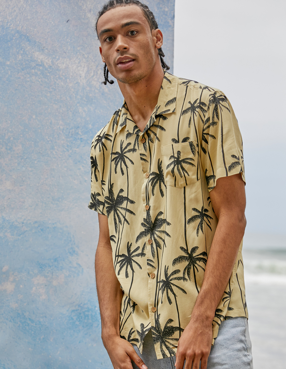 RSQ Palm Tree Mens Button Up Shirt - TAUPE | Tillys