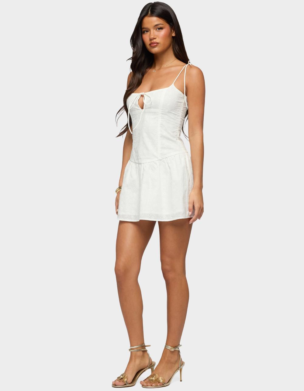 EDIKTED Kaira Eyelet Boned Mini Dress - WHITE