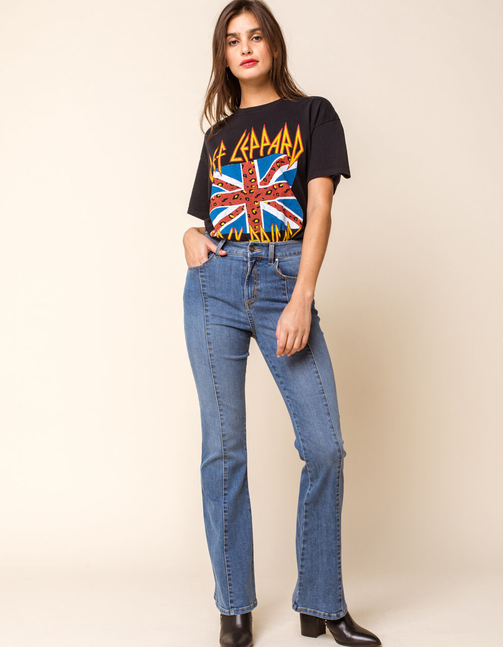 WEST OF MELROSE Say You'll Be Flare Seam Medium Wash Womens Jeans ...
