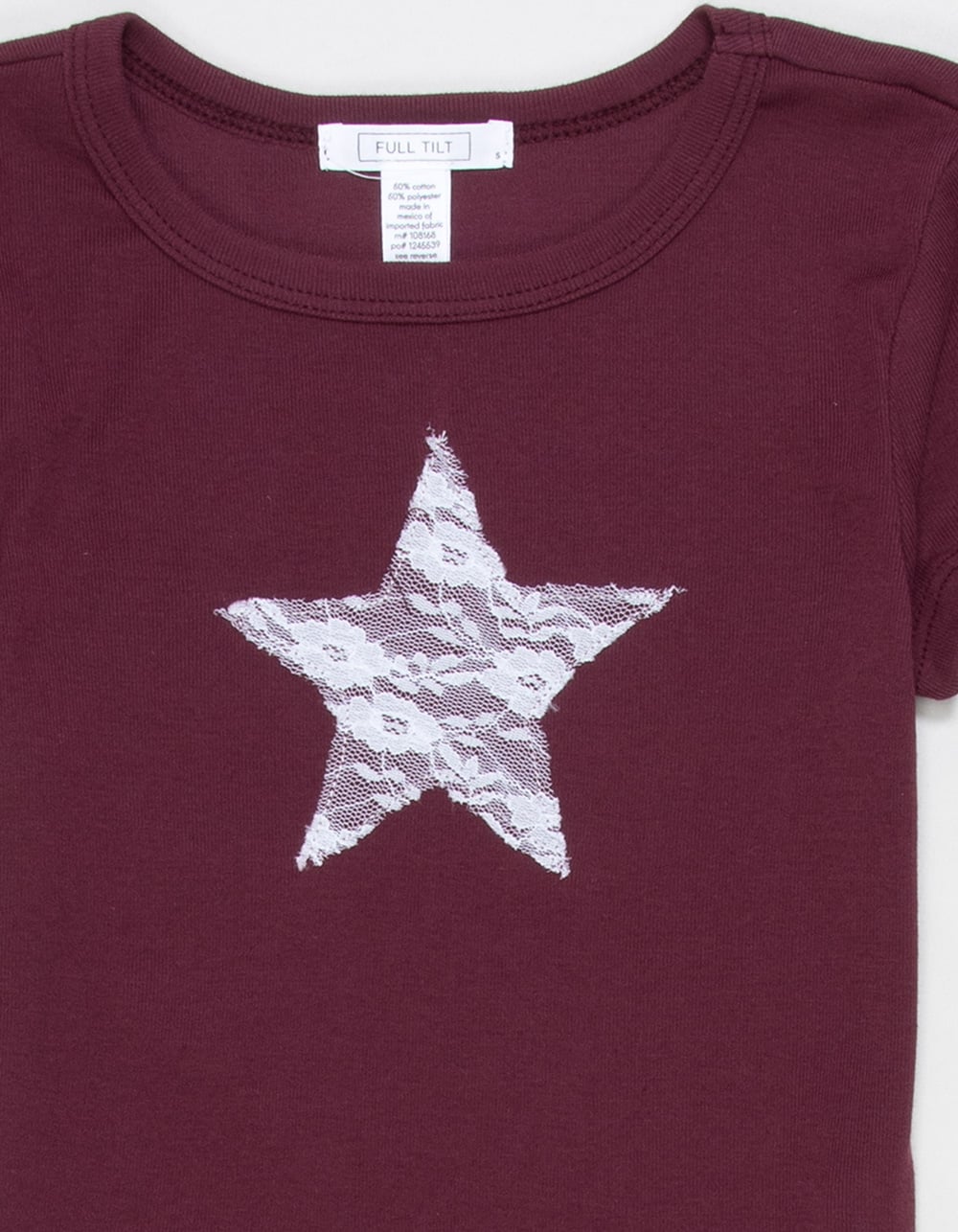 FULL TILT Lace Star Girls Tee - BURGUNDY