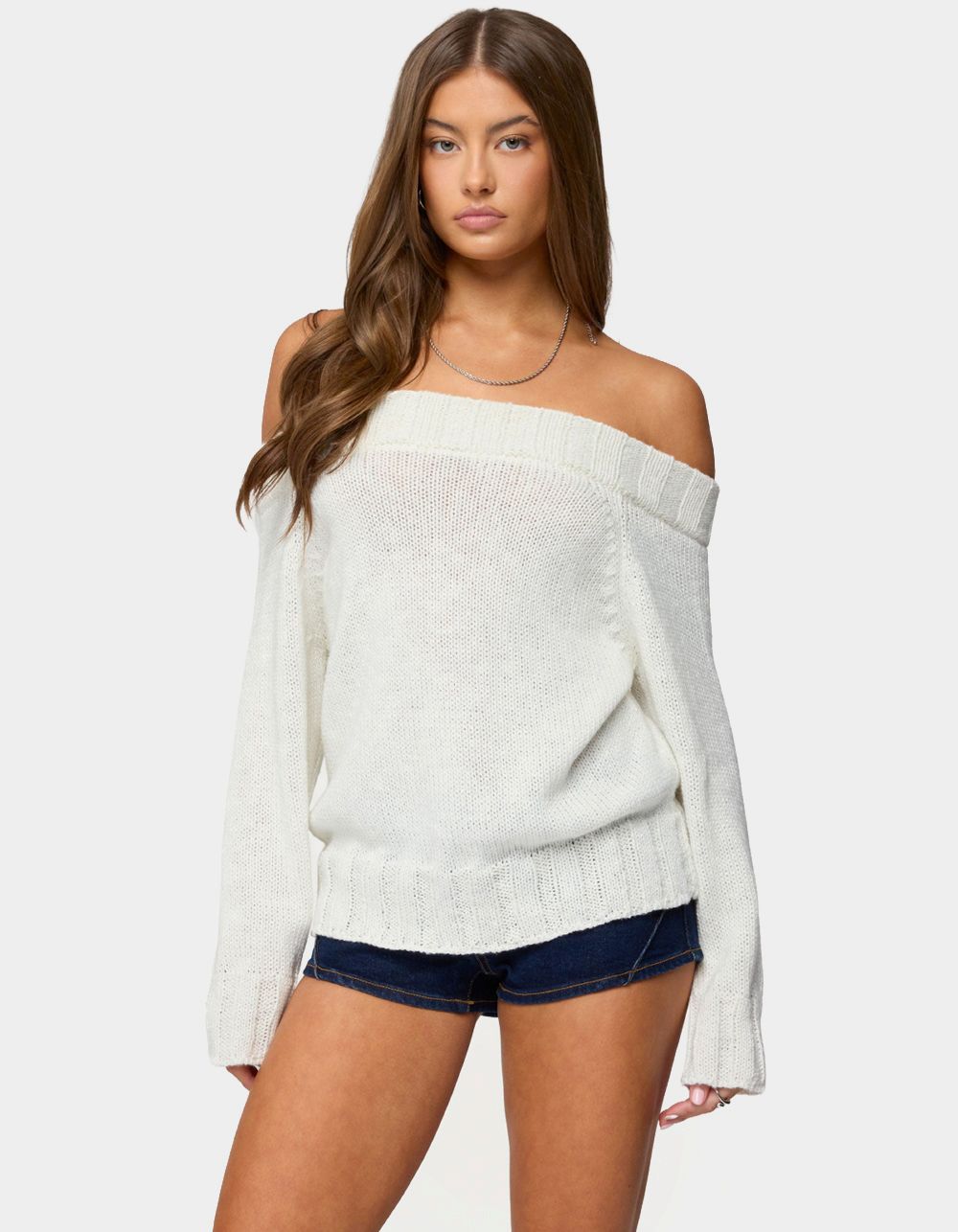 EDIKTED Noemi Off Shoulder Sweater - WHITE