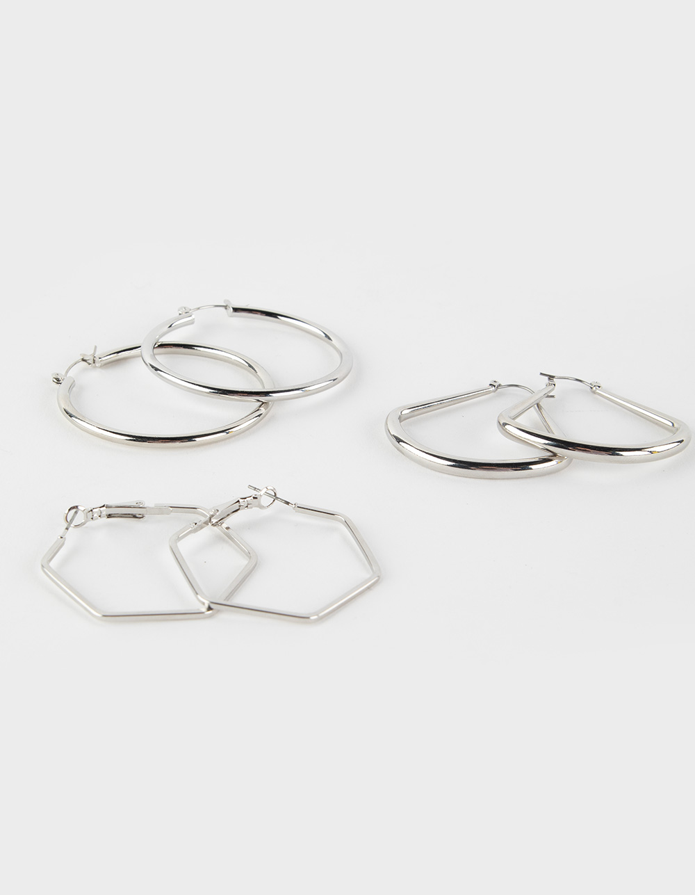 FULL TILT 3 Pack Large Hoop Earring Set SILVER Tillys