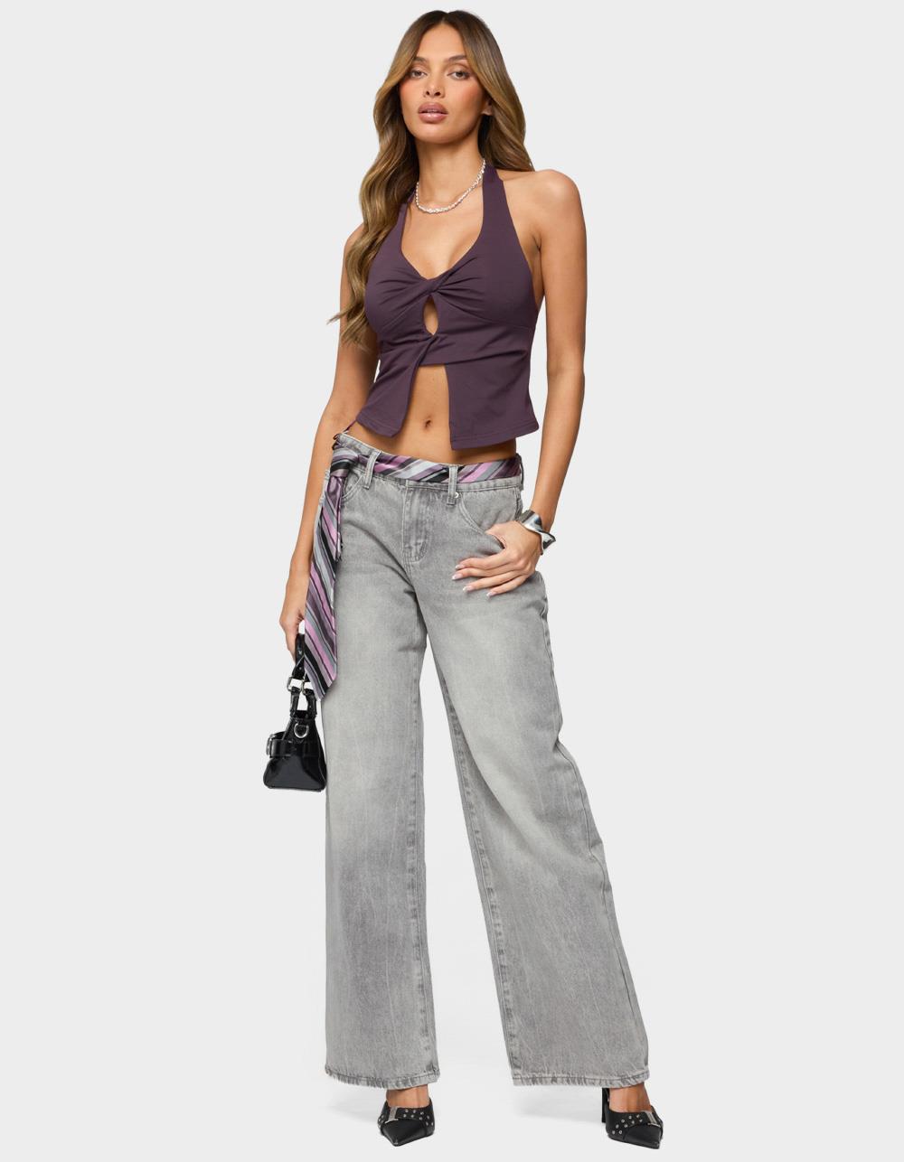 EDIKTED Prima Twisted Split Front Halter Top - PURPLE