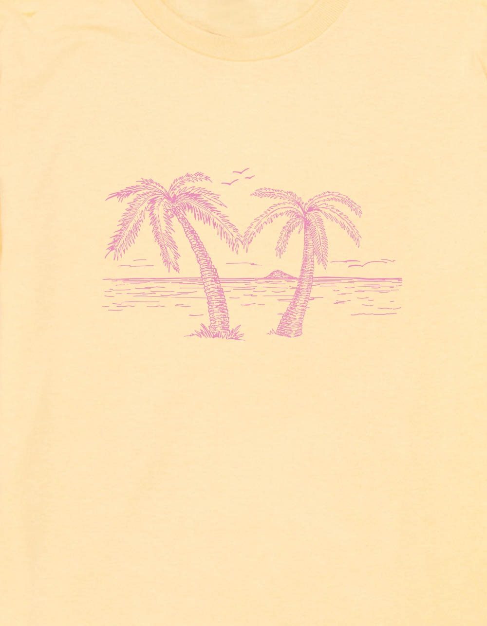 BEACH Palm Tree Outline Girls Tee - LT YELLOW