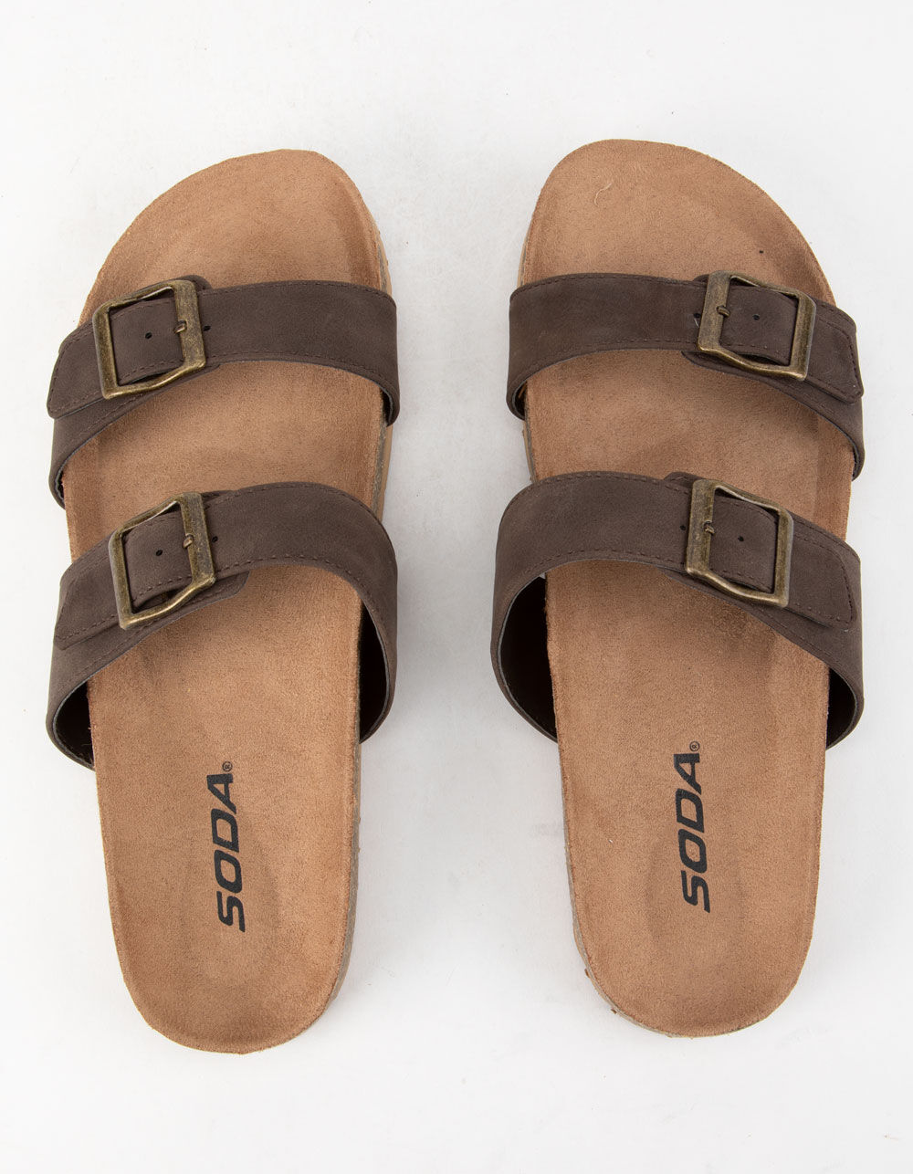 Brown Double - Strap Buckle Slide Sandals