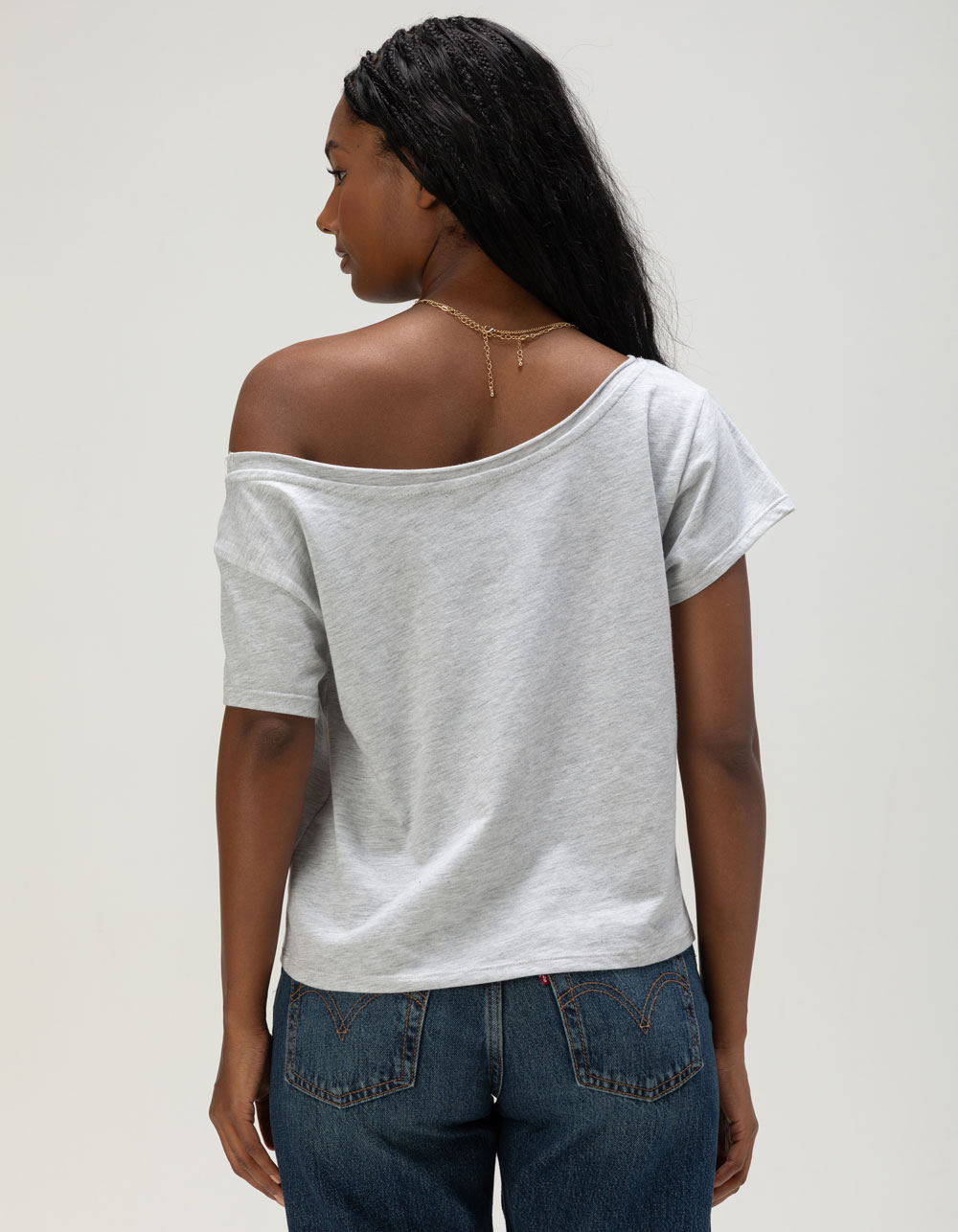 STRAWBERRY SHORTCAKE Womens Off The Shoulder Tee - GRAY