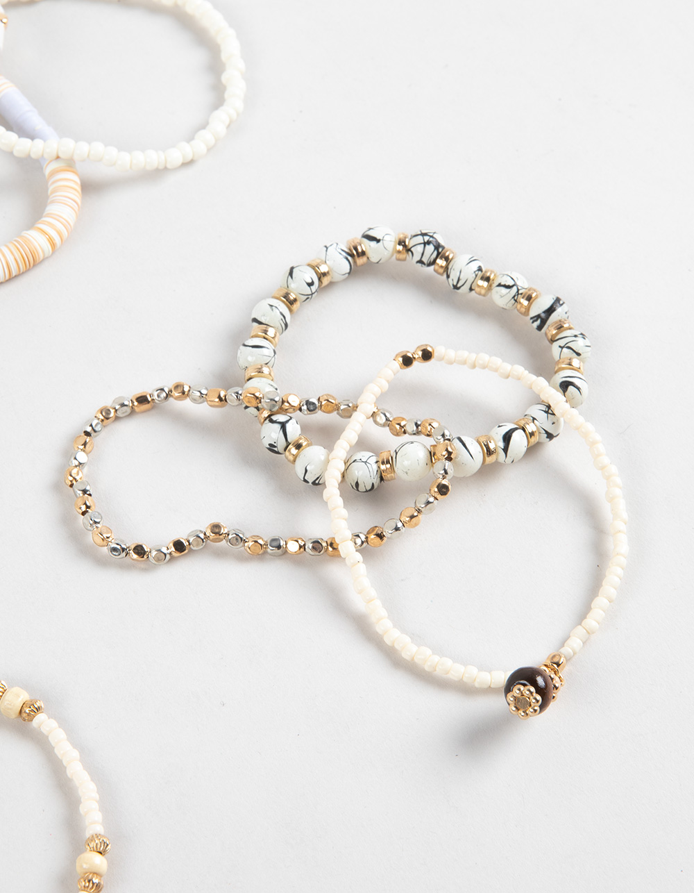 FULL TILT Multi Beaded Bracelet Set - WHITE