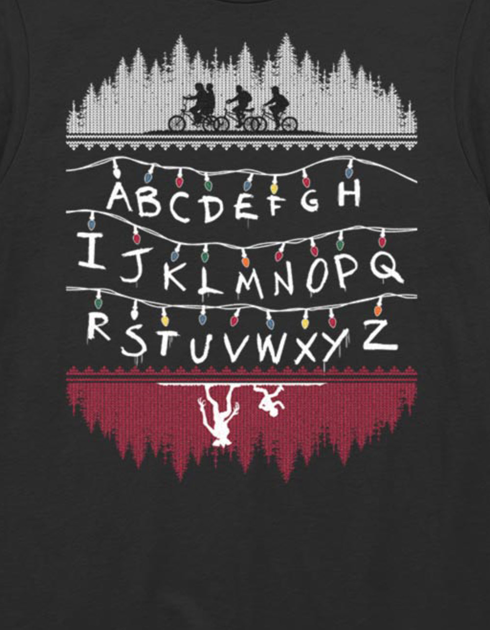 STRANGER THINGS Alphabet Lights Unisex Holiday Tee - BLACK