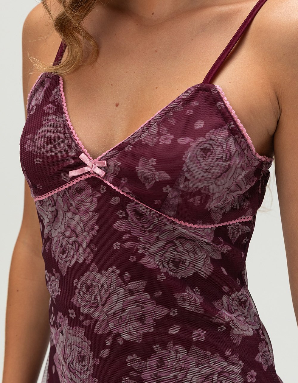 FULL TILT Womens Floral Mesh Dress - BURGUNDY