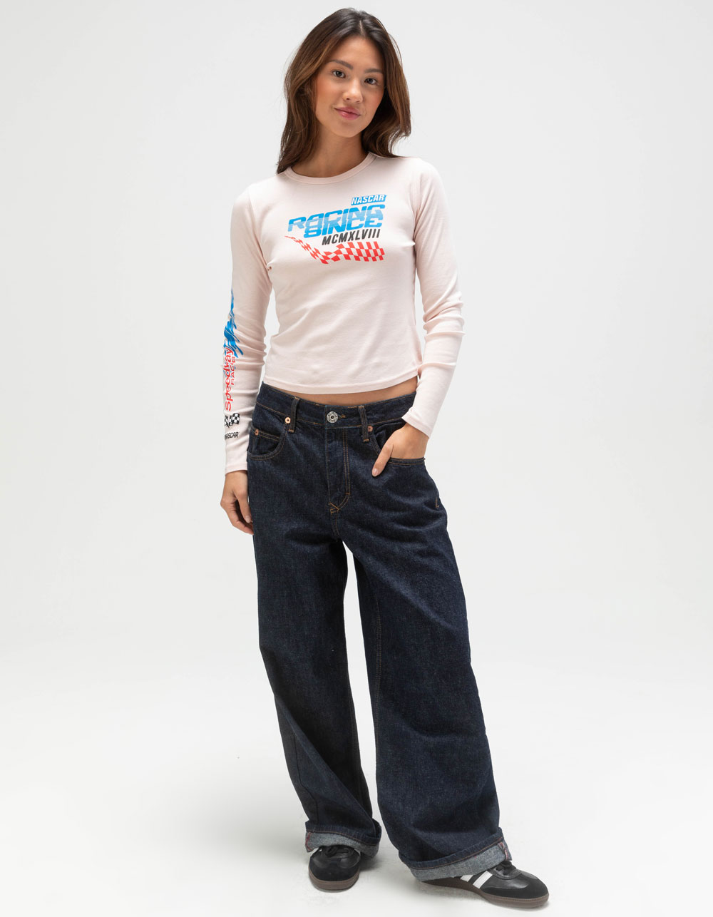 TILLYS x NASCAR Womens Long Sleeve Baby Tee - PINK