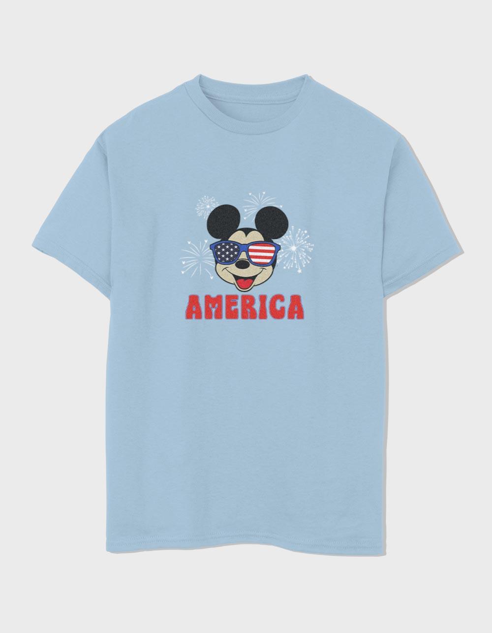 DISNEY Mickey Flag Glasses Unisex Kids Tee - LIGHT BLUE