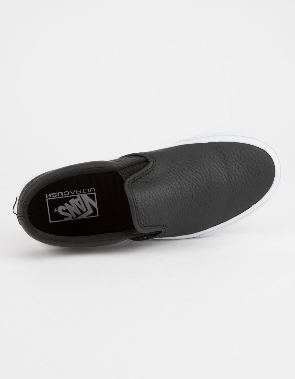VANS Tumble Leather Black & True White Classic Slip-On Womens Shoes ...