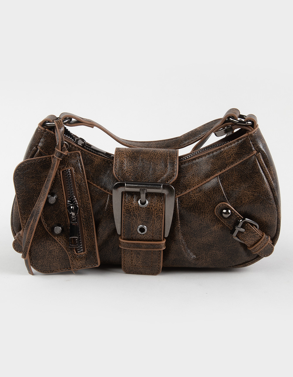 Mini Buckle Shoulder Bag - BROWN