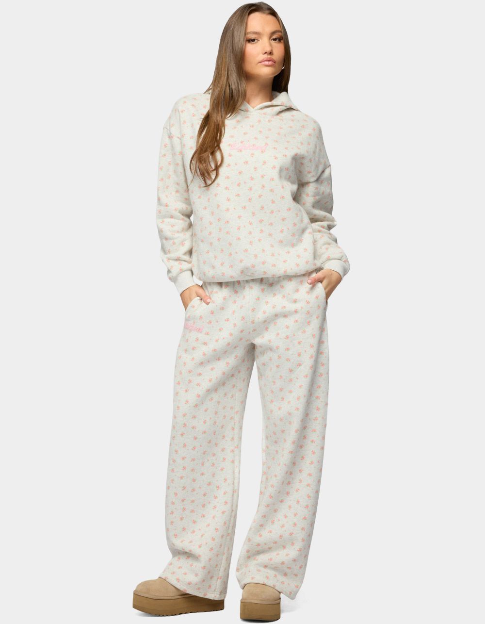 EDIKTED Flower Power Sweatpants - LIGHT GRAY