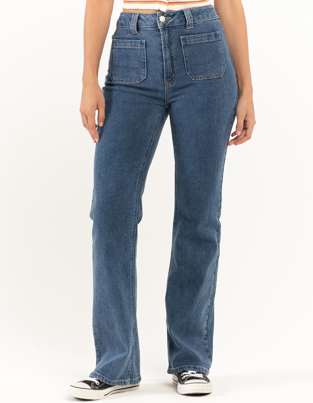 RSQ Womens Patch Pocket Flare Jeans - MEDIUM WASH