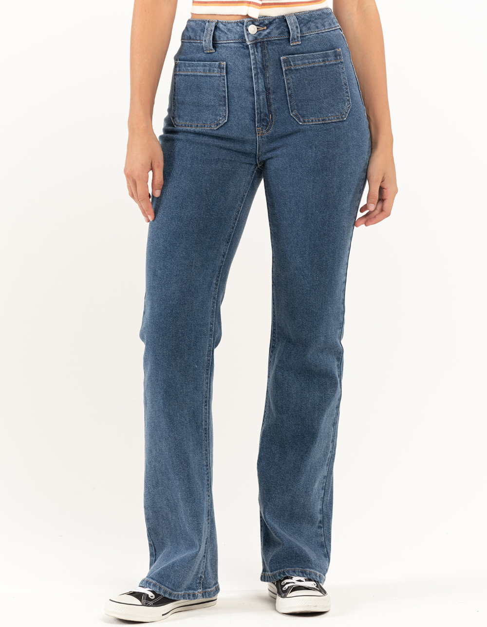 RSQ Womens Patch Pocket Flare Jeans - MEDIUM WASH | Tillys