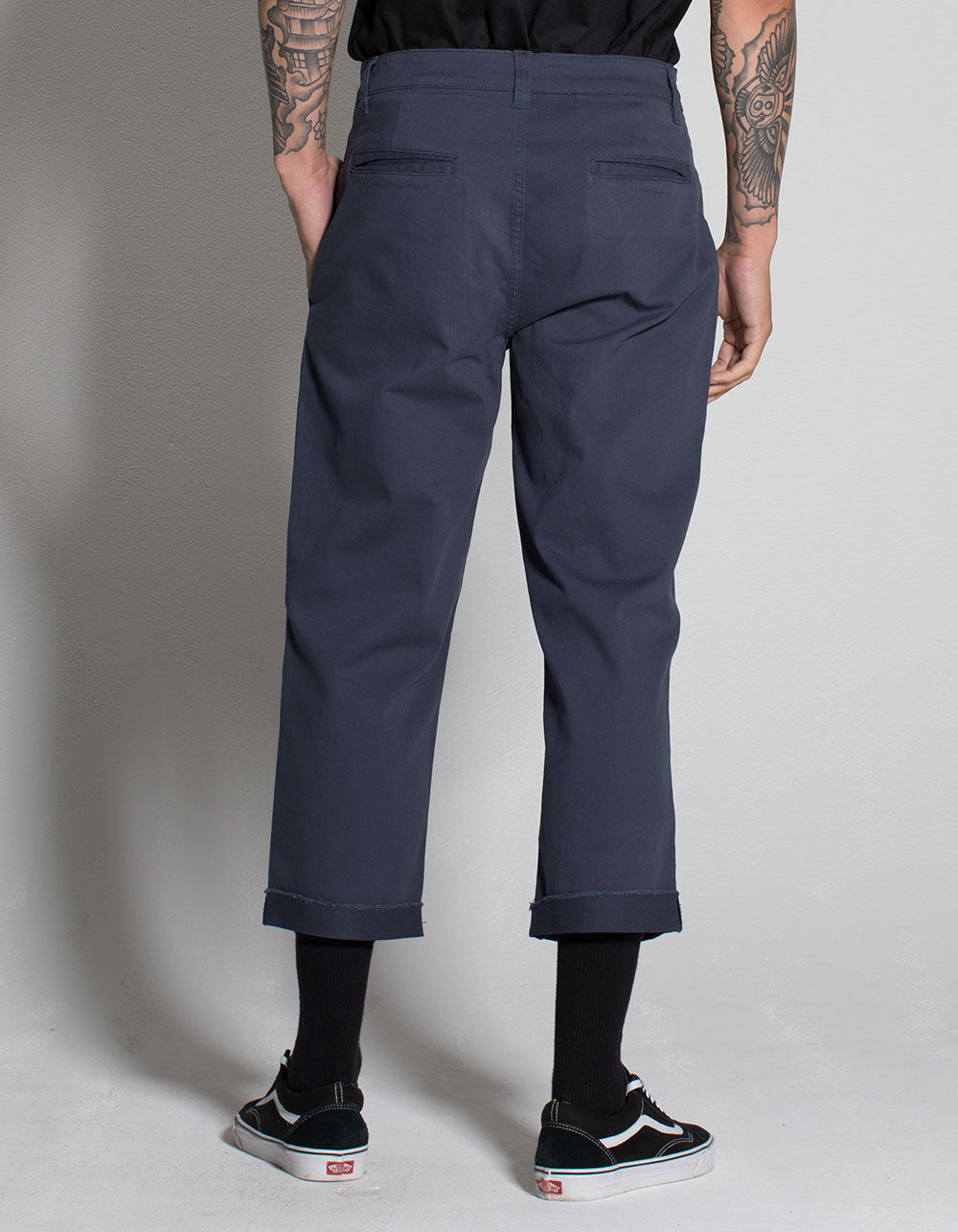 RSQ Straight Cropped Washed Navy Mens Chino Pants image number 3