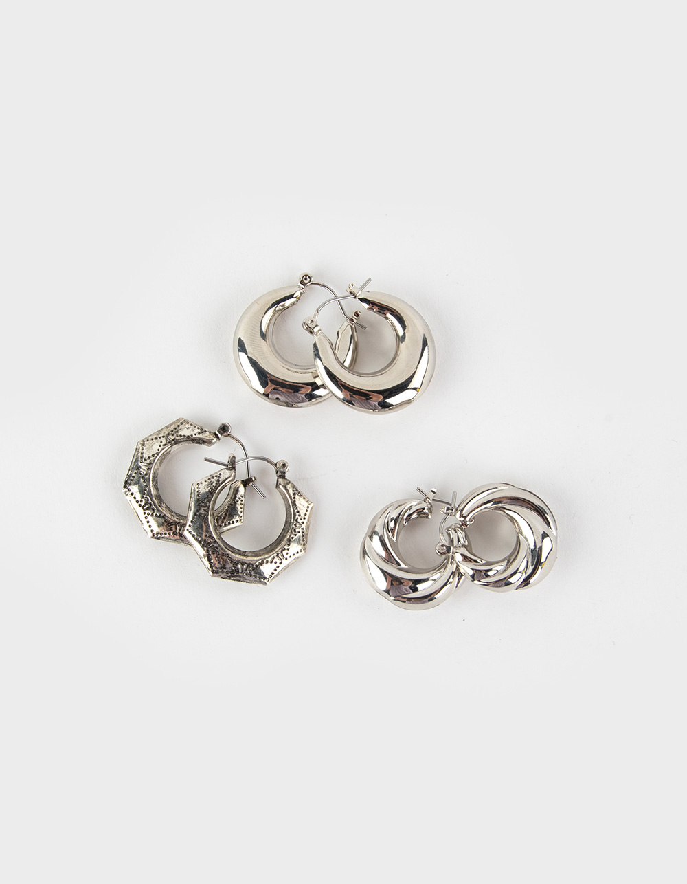 FULL TILT 3 Pack Chunky Textured Hoop Earring Set - SILVER