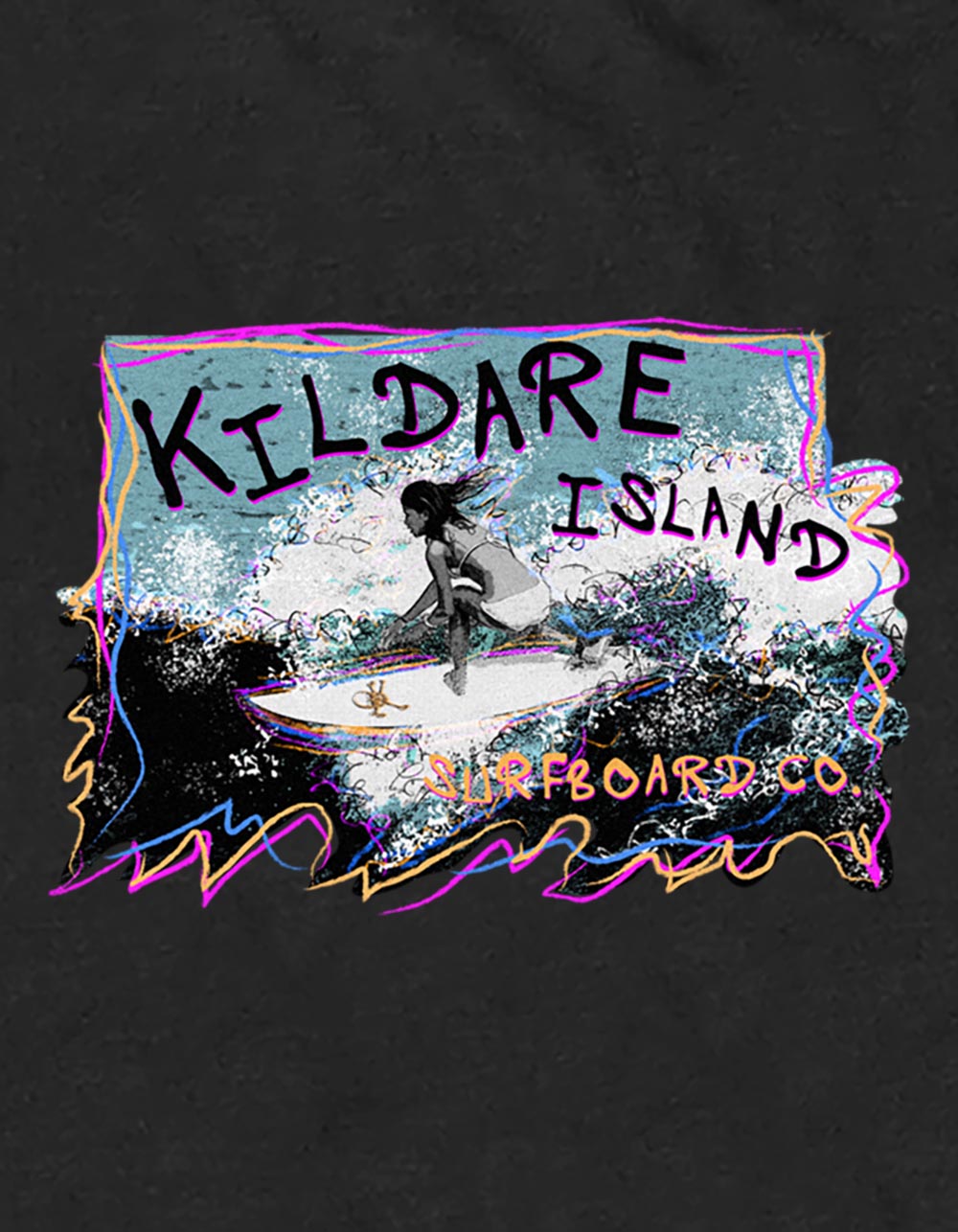 OUTER BANKS Kildare Island Surfing Scribble Unisex Tee - BLACK