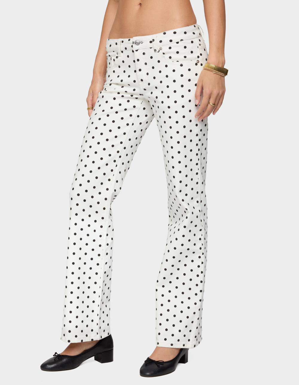 EDIKTED Romily Polka Dot Low Rise Jeans - WHITE