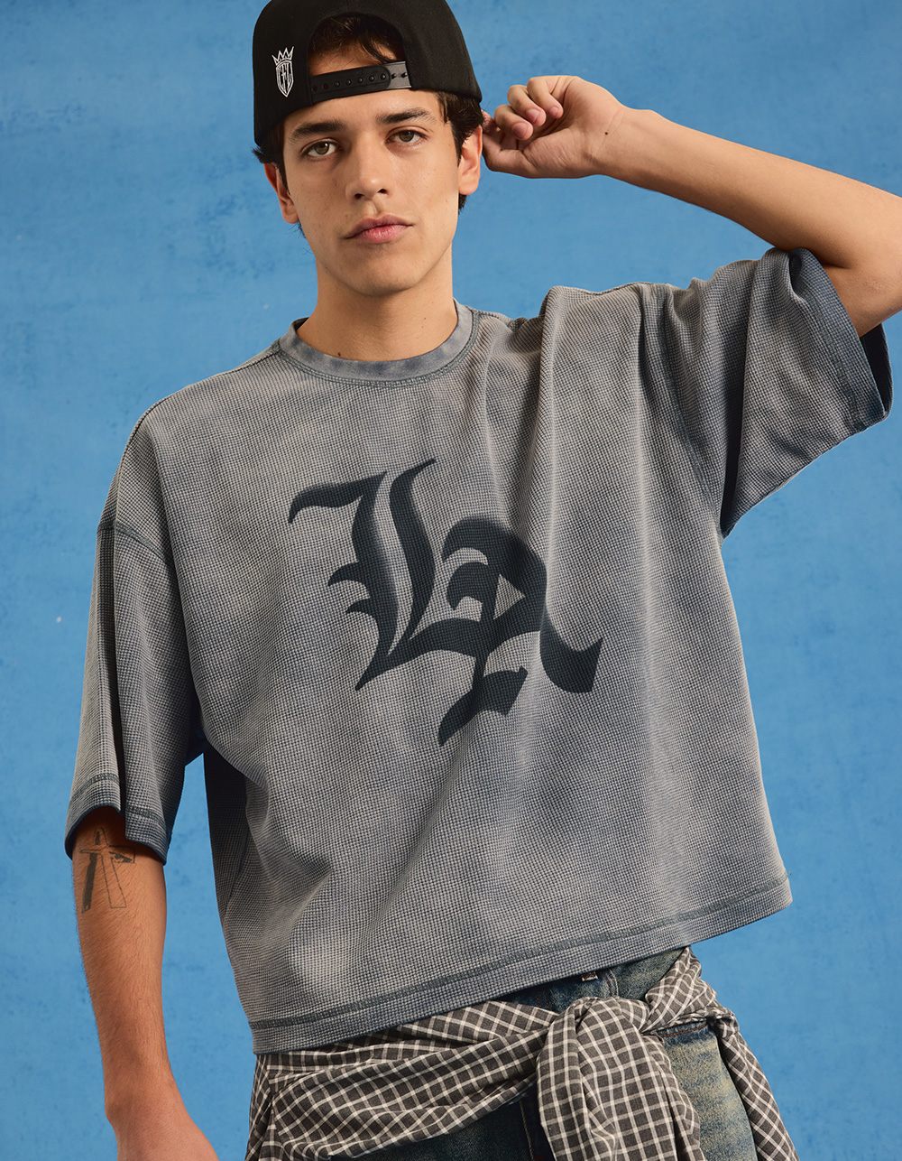 RSQ Mens Textured Baggy Crop Tee - NAVY