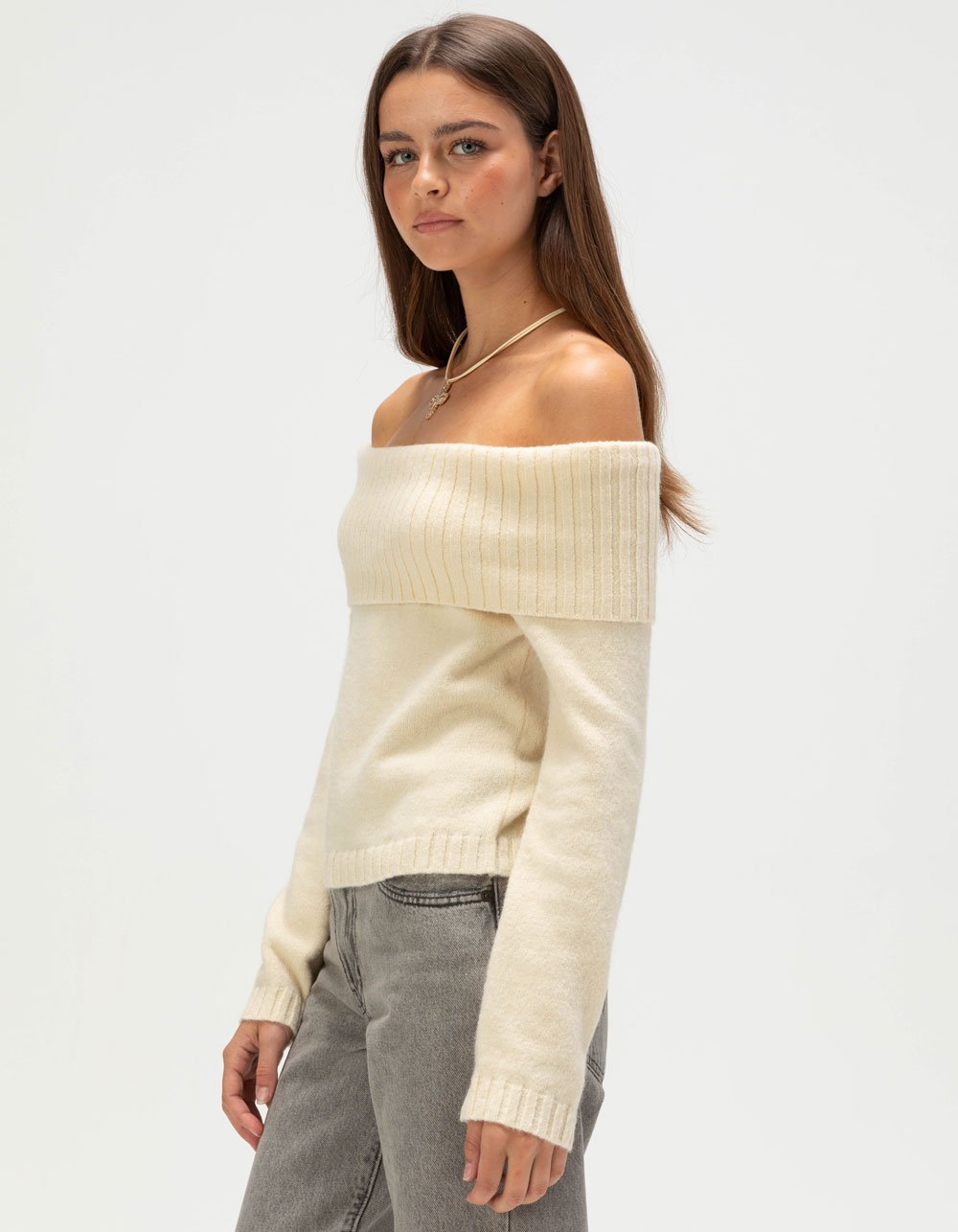 WEST OF MELROSE Off The Shoulder Womens Sweater - CREAM