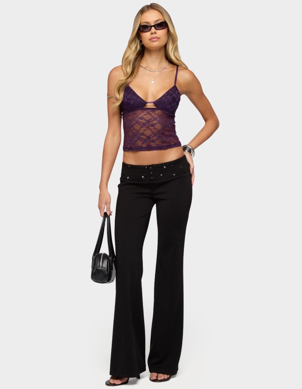 EDIKTED Katalia Sequin Flared Pants - BLACK