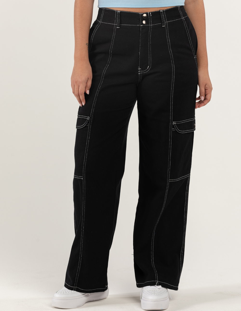RSQ Womens Smock Waist Loose Cargo Pants - BLACK