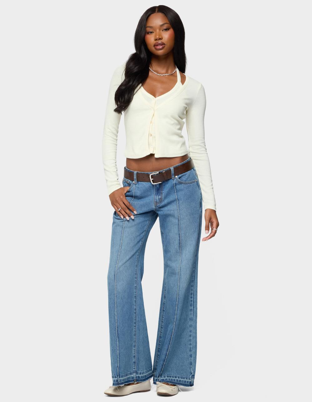 EDIKTED Cardigan & Halter Two Piece Knit Top - BEIGE