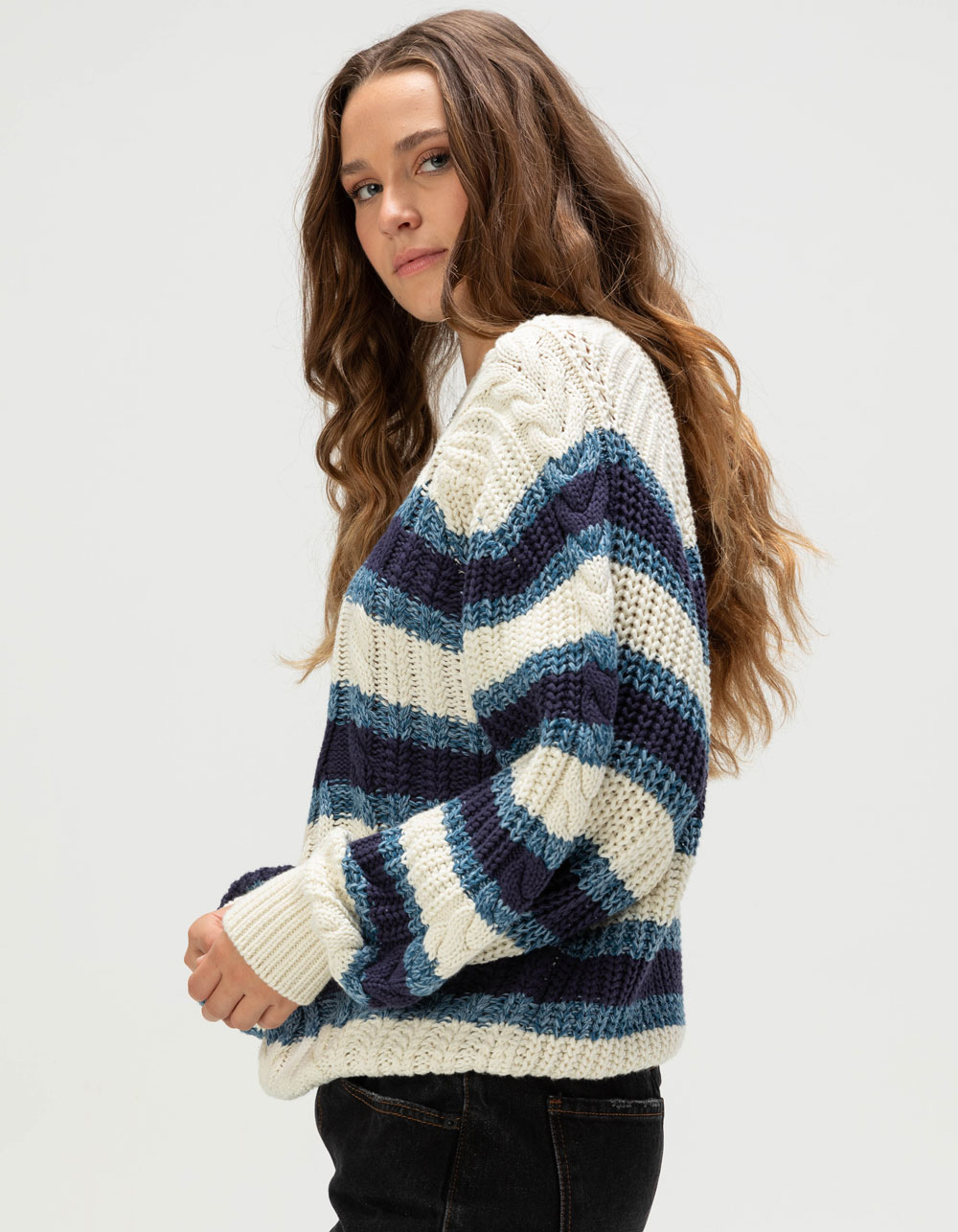 FREE PEOPLE Frankie Womens Crop Boxy Sweater - Cream Combo